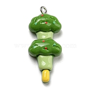 Opaque Resin Imitation Food Pendants, Kebab Charms with Platinum Tone Iron Loops, Olive Drab, 35x15x8mm, Hole: 2mm(CRES-D019-02H)