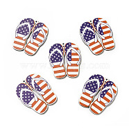 American Flag Theme Single Face Printed Aspen Wood Shoe Big Pendants, Flip Flops Charm, Chocolate, 55.5x47x2.5mm, Hole: 2mm(WOOD-G014-14)
