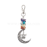 Natural & Synthetic Mixed Gemstone Chip Pendant Decorations, with Alloy Pendants and Swivel Clasps, Moon, Angel & Fairy, 113mm(HJEW-JM01685-03)