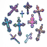 Rainbow Color Alloy Pendants, Cadmium Free & Nickel Free & Lead Free, Cross, 65x40x3mm, Hole: 3mm, 10pcs/set(PALLOY-S180-180-NR)