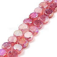 Imitation Jade Glass Beads Strands, AB Color Plated, Faceted, Flat Round, Cerise, 7x3.5mm, Hole: 1.4mm, about 59pcs/strand, 16.22''(41.2cm)(GLAA-P058-05A-07)