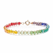 Glass Beaded Bracelet, Golden Brass Wire Wrap Jewelry for Women, Colorful, 7-1/4 inch(18.5cm)(BJEW-JB08107)