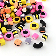 Mixed Shapes Handmade Polymer Clay Beads, Mixed Color, 9~23x10~23x6~11mm, Hole: 1mm(X-CLAY-R060-113)