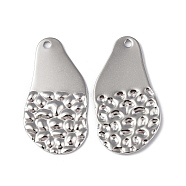 304 Stainless Steel Pendants, Textured, Teardrop Charm, Stainless Steel Color, 30x16x1.5mm, Hole: 1.6mm(STAS-C066-21P)