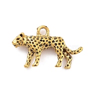 Tibetan Style Alloy Charms, Leopard, Antique Golden, 14x24x4mm, Hole: 2mm(X-FIND-G077-02AG)