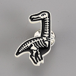Spray Painted Alloy Brooches, Enamel Pin, with Brass Butterfly Clutches, Dinosaur, Cadmium Free & Lead Free, Platinum, Black, 1x1-1/8 inch(24x27mm), Pin: 1mm(JEWB-S011-127-RS)
