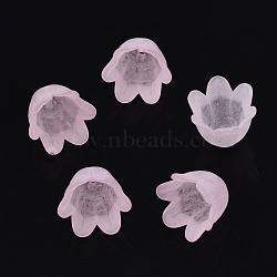 Transparent Acrylic Bead Caps, Frosted, Flower, 6-Petal, Pink, 8x10.5x10.5mm, Hole: 1.4mm(FACR-N005-002E)