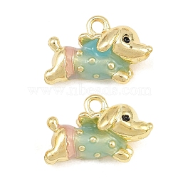 Alloy with Enamel Pendants, Dog Charms, Long-Lasting Plated, Rack Plating, Golden, Light Blue, 12x18x6.5mm, Hole: 1.8mm(AL-CBA1FD3-19G-01)