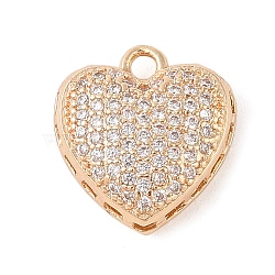 Brass Micro Pave Clear Cubic Zirconia Pendants, Heart, Golden, 14.5x13.5x6mm, Hole: 1.8mm(KK-N256-19G)