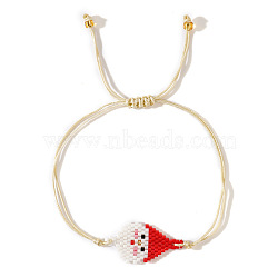 Christmas Cute Cartoon Character Miyuki Handmade Beaded Braided Adjustable Link Bracelets, Santa Claus, 11 inch(28cm)(VV0401-1)