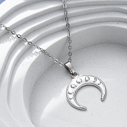 Double Horn 304 Stainless Steel Pendant Necklaces, Stainless Steel Color, 17.80 inch(45.2cm)(NJEW-M096-09P)