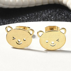 304 Stainless Steel Stud Earrings, Bear, Left and Right, Real 18K Gold Plated, 7.5x9.5mm(STAS-E501-22G)