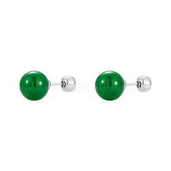 Natural Agate Round Ball Stud Earrings with Sterling Silver Pins for Women, 12mm(FIND-PW0021-14C)