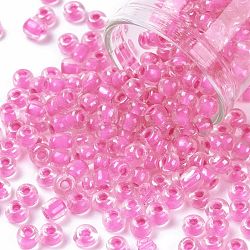 6/0 Glass Seed Beads, Transparent Inside Colours Luster, Round Hole, Round, Orchid, 6/0, 4~5x2.5~4.5mm, Hole: 1.2mm, about 500pcs/50g(X-SEED-A015-4mm-2217)