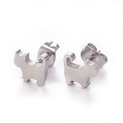 Tarnish Resistant 304 Stainless Steel Stud Earrings, Hypoallergenic Earrings, with Ear Nuts/Earring Back, Cat, Stainless Steel Color, 8x8mm, Pin: 0.8mm(X-EJEW-F227-06P)