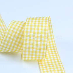 Polyester Ribbon, Tartan Ribbon, for Gift Wrapping, Floral Bows Crafts Decoration, Yellow, 1 inch(25mm)(X-OCOR-TAC0008-27A-03)