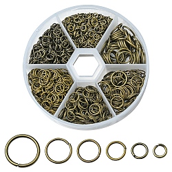 1 Box Iron Jump Rings Set, Mixed Sizes, Open Jump Rings, Round Ring, Antique Bronze, 18~21 Gauge, 4~10x0.7~1mm, Inner Diameter: 2.6~8mm, 10g/size, 6 sizes, about 1000pcs/box(IFIN-YW0001-44AB)