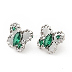 Green Cubic Zirconia Butterfly Stud Earrings, Brass Jewelry for Women, Cadmium Free & Nickel Free & Lead Free, Platinum, 13x14.5mm, Pin: 0.8mm(EJEW-G297-35B-P)