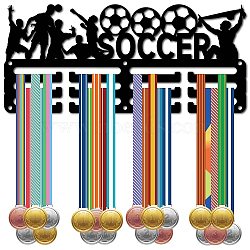 Sports Theme Iron Medal Hanger Holder Display Wall Rack, 3-Line, with Screws, Football, 130x290mm, Hole: 5mm(ODIS-WH0055-113)