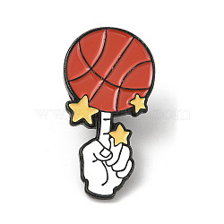 Enamel Pins, Black Alloy Brooch for Basketball Lover, Basketball, 30.5x16x1.7mm(JEWB-M031-03F)