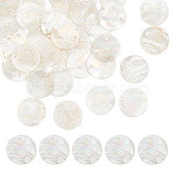 Natural Capiz Shell Pendants, AB Color, Flat Round, Clear AB, 25x1mm, Hole: 1.5mm, 40pcs/box(SHEL-AR0001-07)