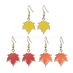 3 Pairs Maple Leaf Alloy Enamel Dangle Earrings, Golden, Mixed Color, 40x19mm(EJEW-JE06091)