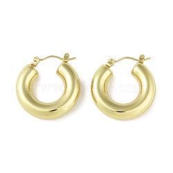 Ion Plating(IP) 304 Stainless Steel Hoop Earrings for Women, Toroidal, Real 18K Gold Plated, 24x6mm(STAS-I304-10G)