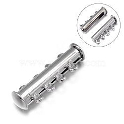 4-Strands 8-Holes Tube Brass Magnetic Slide Lock Clasps, Nickel Free, Platinum, 25x10x6mm, Hole: 2mm(KK-D474-P-NF)