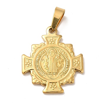 Vacuum Plating 201 Stainless Steel Pendants, Cross with Cssml Ndsmd Cross God Father Religious Christianity, Golden, 29.5x25.5x2mm, Hole: 8x5mm