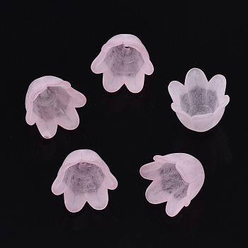 Transparent Acrylic Bead Caps, Frosted, Flower, 6-Petal, Pink, 8x10.5x10.5mm, Hole: 1.4mm