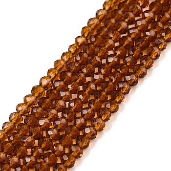 Glass Beads Strands, Faceted, Rondelle, Dark Goldenrod, 2.3~2.7x2mm, Hole: 0.4mm, about 150~155pcs/strand, 12.60~12.99 inch(32~33cm)