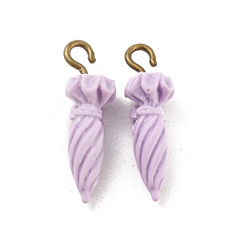 Opaque Resin Pendants, with Golden Tone Iron Finding, Umbrella, Lilac, 30x10x10mm