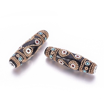 Handmade Indonesia Beads, with Polymer Clay, Resin and Alloy Findings, Horse Eye, Platinum & Golden, Black, 59~61x16~17mm, Hole: 4mm