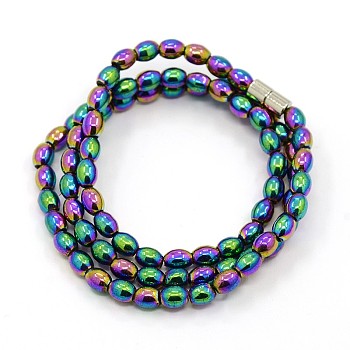 Trendy Unisex Magnetic Synthetic Hematite Barrel Beaded Necklaces, with Magnetic Clasps, Colorful, 17.32 inch