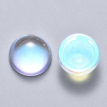 Transparent Glass Cabochons, AB Color Plated, Half Round/Dome, Clear AB, 20x10mm