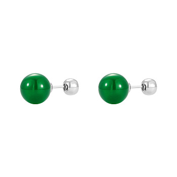 Natural Agate Round Ball Stud Earrings with Sterling Silver Pins for Women, 12mm
