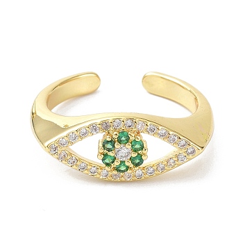 Evil Eye Real 18K Plated Cuff Rings for Women Gift, Brass Micro Pave Cubic Zirconia Open Rings, Green, US Size 7 1/2(17.7mm)