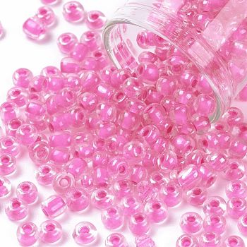 6/0 Glass Seed Beads, Transparent Inside Colours Luster, Round Hole, Round, Orchid, 6/0, 4~5x2.5~4.5mm, Hole: 1.2mm, about 500pcs/50g