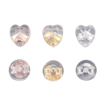 12Pair 6 Style Silicone Ear Nuts, with 925 Sterling Silver Findings, Half Round and Heart, Clear, 2pairs/Style