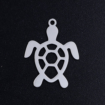 201 Stainless Steel Pendants, Turtle, Stainless Steel Color, 23x18.5x1mm, Hole: 1.5mm