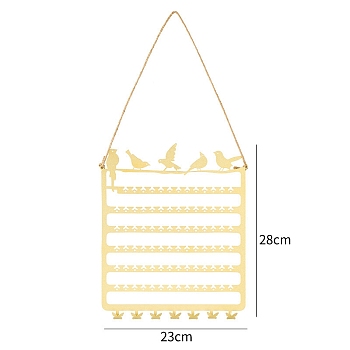 Metal Hang Earring Rack, Earrings Display Stand, Rectangle with Birds, Golden, 28x23cm