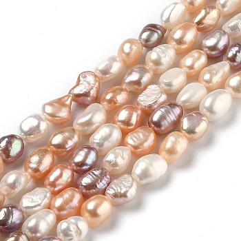 Natural Cultured Freshwater Pearl Beads Strands, Two Sides Polished, Mixed Color, 6~8x5.5~6.5mm, Hole: 0.6mm, about 42~45pcs/strand, 13.39~13.58 inch(34~34.5cm)