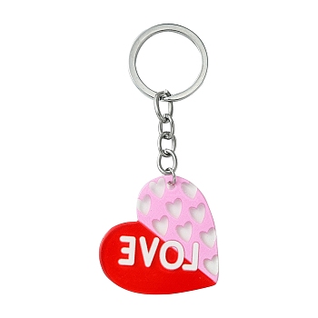 Valentine's Day Acrylic Keychain, with Iron Ring, Heart, FireBrick, 9.3cm