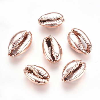 Electroplated Shell Beads, Cowrie Shells, Rose Gold, 15~20x10~12x5~6mm, Hole: 12~14x2~3mm