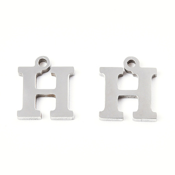 201 Stainless Steel Charms, Alphabet, Letter.H, 8.5x7.5x1mm, Hole: 1mm