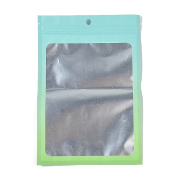 Rectangle Plastic Yin-yang Zip Lock Bags, Gradient Color Top Seal Storage Bags, Self Seal Bags, with Window and Hang Hole, Light Green, 21.9x15x0.15cm