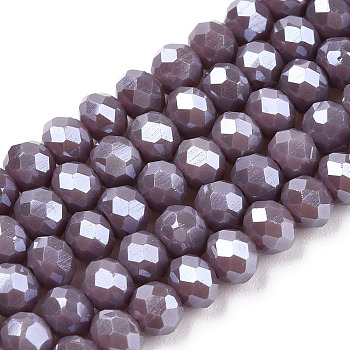 Electroplate Glass Beads Strands, Pearl Luster Plated, Faceted, Rondelle, Old Rose, 6x5mm, Hole: 1mm, about 84~85pcs/strand, 41.5~42cm