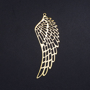 201 Stainless Steel Big Pendants, Hollow, Wing, Golden, 63x22.5x1mm, Hole: 1.6mm
