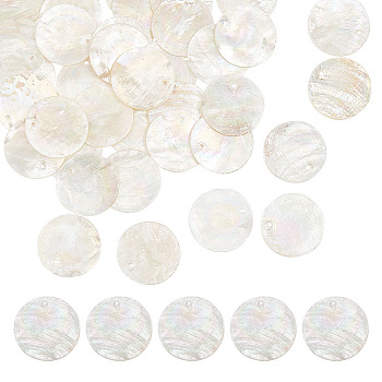 Natural Capiz Shell Pendants, AB Color, Flat Round, Clear AB, 25x1mm, Hole: 1.5mm, 40pcs/box