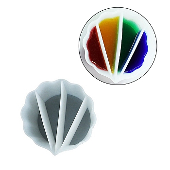 Reusable Split Cup for Paint Pouring, Silicone Cups for Resin Mixing, 4 Dividers, Flower, White, 8.5x8.7x5.5cm, Inner Diameter: 6.5x1.9cm, 7.5x2.6cm